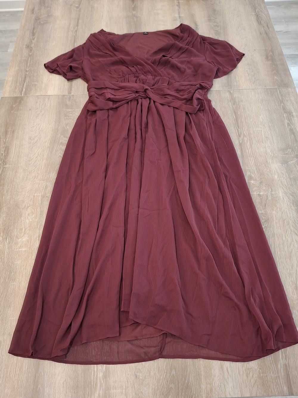 SHEIN Wine Red Midi Wrap Dress with Waist Tie